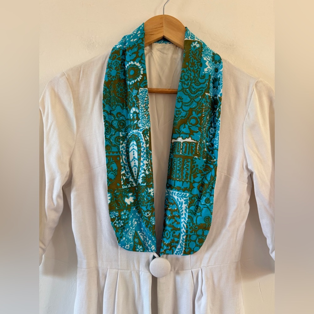 Vintage 70’s Green and White Midi Jacket with Vintage Fabric Size Small